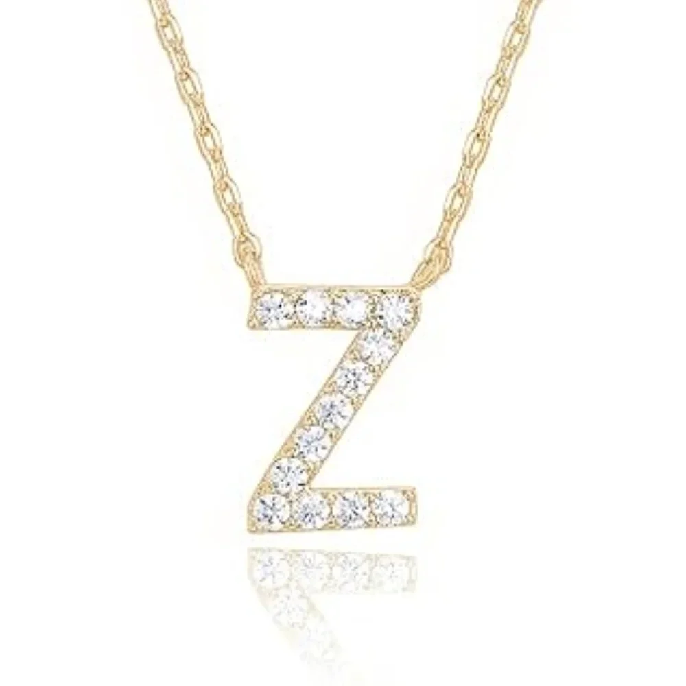 14K Yellow Gold Initial Necklace Letter Dainty Diamond Gift Present P - Z
